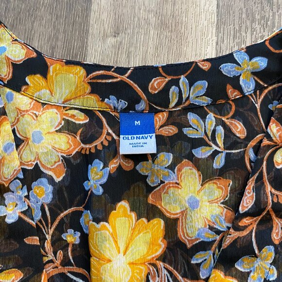 Old Navy Floral V-Neck Peasant Peplum Blouse Long Sleeve Size Medium - Picture 2 of 7